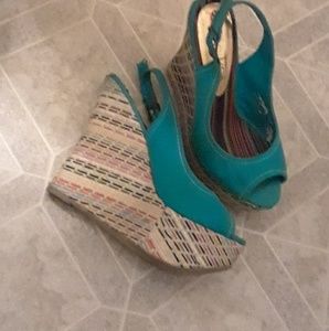 Teal wedge heels